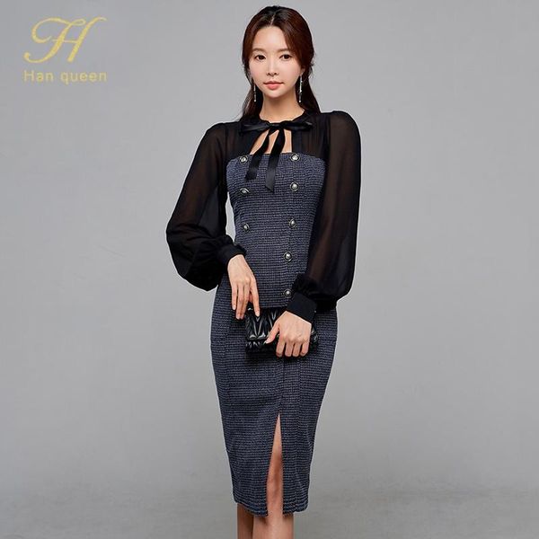 casual dresses h han queen chiffon stitching bow autumn sheath pencil dress double breasted women bodycon ol slim business vestidos, Black;gray
casual dresses h han queen chiffon stitching bow autumn sheath pencil dress double breasted women bodycon ol slim business vestidos, Black;gray