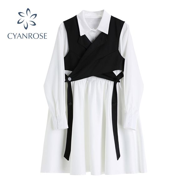two-piece designer women autumn dress fashion casual black white lace up long sleeve korean slim bandage shirt dresses 210417, Black;gray
two-piece designer women autumn dress fashion casual black white lace up long sleeve korean slim bandage shirt dresses 210417, Black;gray