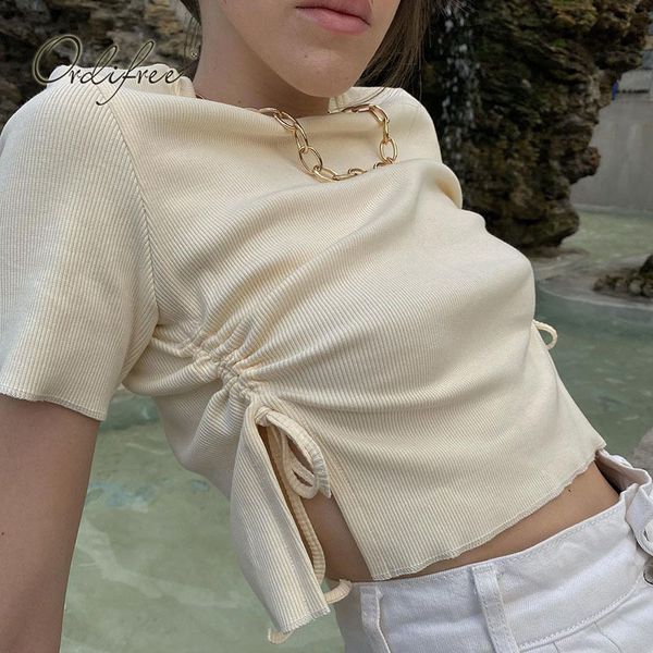 summer women knitted t-shirt tess short sleeve drawstring draped female t shirts 210415, White
summer women knitted t-shirt tess short sleeve drawstring draped female t shirts 210415, White