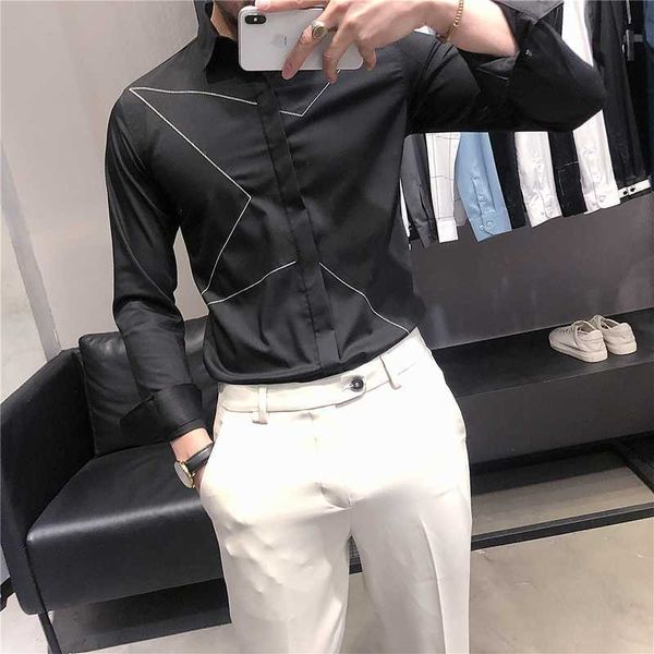 embroidered men's shirt black white business formal dress shirts long sleeve slim fit casual shirt streetwear clothing 210527, White;black
embroidered men's shirt black white business formal dress shirts long sleeve slim fit casual shirt streetwear clothing 210527, White;black
