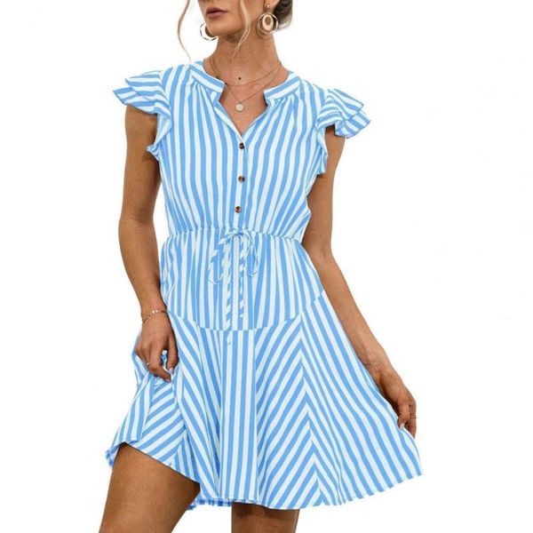 party dresses summer women shirt dress stripe flying sleeve v neck lace-up waist tied for office ladies casual vestidos 2021, White;black
party dresses summer women shirt dress stripe flying sleeve v neck lace-up waist tied for office ladies casual vestidos 2021, White;black