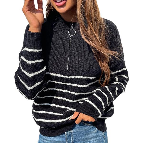 women's sweaters women color block sweater, adults striped long sleeve round neck zipper knitwear, White;black
women's sweaters women color block sweater, adults striped long sleeve round neck zipper knitwear, White;black