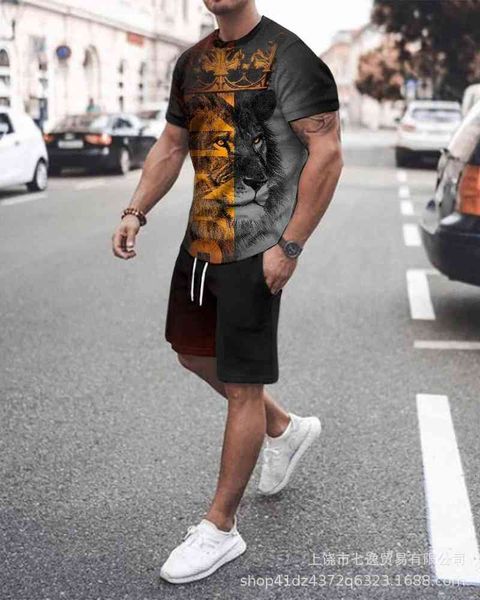 tracksuit sport suit 3d summer suit men's casual large sports short sleeve t-shirt two piece set, Gray
tracksuit sport suit 3d summer suit men's casual large sports short sleeve t-shirt two piece set, Gray
