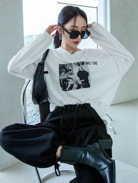 dazy slogan and figure graphic drop shoulder tee h9sa#, White