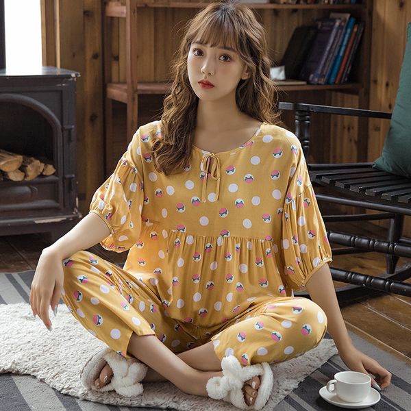 women's sleepwear spring summer pajamas middle sleeve suit cotton silk round neckthin small floral nightwear 0tca, Black;red
women's sleepwear spring summer pajamas middle sleeve suit cotton silk round neckthin small floral nightwear 0tca, Black;red