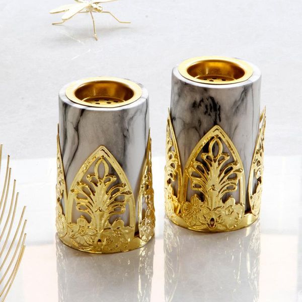 fragrance lamps european luxury incense burner holder golden wrought iron marble pattern ceramic combination decoration
fragrance lamps european luxury incense burner holder golden wrought iron marble pattern ceramic combination decoration