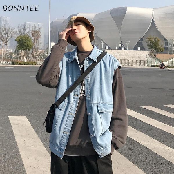 men vests denim waistcoats single breasted pockets vintage ins punk couple bf stylish oversize xxl sleeveless coat male harajuku men's, Black;white
men vests denim waistcoats single breasted pockets vintage ins punk couple bf stylish oversize xxl sleeveless coat male harajuku men's, Black;white