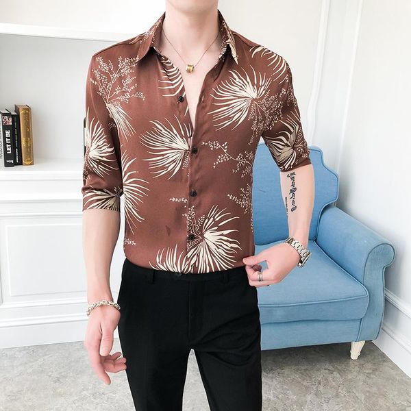 spring and summer men's seven-point sleeve printed shirt slim tide brand handsome british fashion casual wild flower shirts, White;black
spring and summer men's seven-point sleeve printed shirt slim tide brand handsome british fashion casual wild flower shirts, White;black