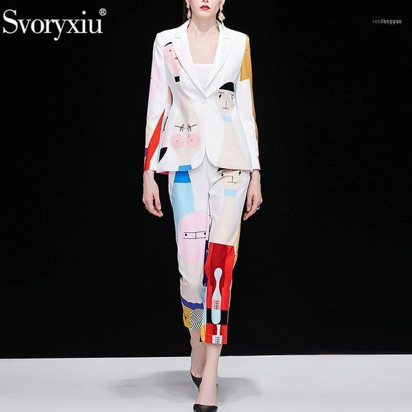 two piece dress svoryxiu autumn designer fashion set women's long sleeve blazers + ankle length pants abstract printed suit set1, White
two piece dress svoryxiu autumn designer fashion set women's long sleeve blazers + ankle length pants abstract printed suit set1, White