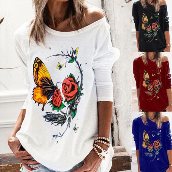 women's t-shirt summer printed butterfly flower round neck hipster loose long-sleeved fashion plus size, White
women's t-shirt summer printed butterfly flower round neck hipster loose long-sleeved fashion plus size, White