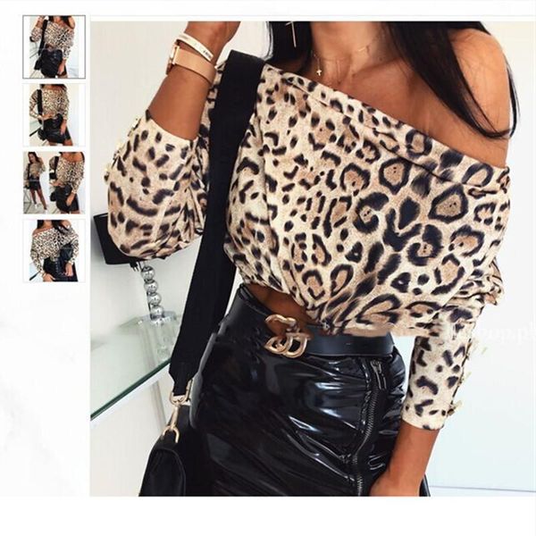 women's t-shirt slash neck fashion leopard pattern slim long sleeve off-shoulder boat collar pullover top, White
women's t-shirt slash neck fashion leopard pattern slim long sleeve off-shoulder boat collar pullover top, White