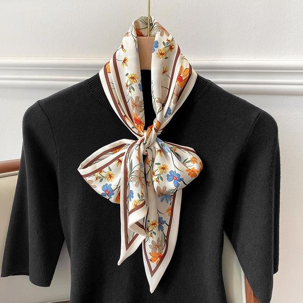 scarves beautiful floral print silk scarf women luxury hairband narrow small neckerchief summer headband ribbons female, Blue;gray 
scarves beautiful floral print silk scarf women luxury hairband narrow small neckerchief summer headband ribbons female, Blue;gray