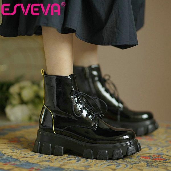 boots esveva 2021 casual square high heel pu+patent leather ankle platform round toe women shoes size 34-42, Black
boots esveva 2021 casual square high heel pu+patent leather ankle platform round toe women shoes size 34-42, Black
