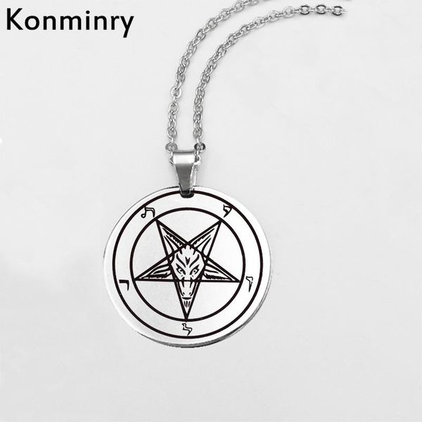 pendant necklaces konminry sigil of baphomet stainless steel necklace classic pentagram logo round fashion, Silver
pendant necklaces konminry sigil of baphomet stainless steel necklace classic pentagram logo round fashion, Silver