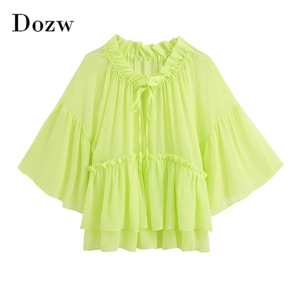 women ruffled see through blouses fashion bow tie flare sleeve chiffon blouse solid sweet transparent shirt ladies 210515, White
women ruffled see through blouses fashion bow tie flare sleeve chiffon blouse solid sweet transparent shirt ladies 210515, White