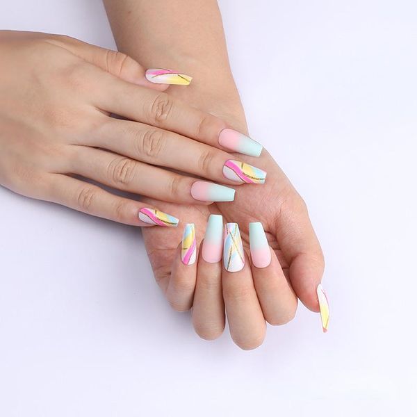 false nails cute gold thread pastel rainbow ombre matte ballerina fake pre designed medium length press on sm19210791, Red;gold
false nails cute gold thread pastel rainbow ombre matte ballerina fake pre designed medium length press on sm19210791, Red;gold