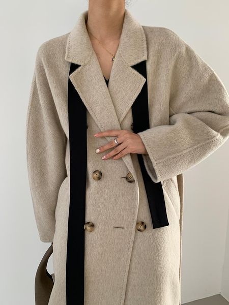 women's wool & blends end custom suit collar velvet soft double sided cashmere coat tweed women s version, Black
women's wool & blends end custom suit collar velvet soft double sided cashmere coat tweed women s version, Black