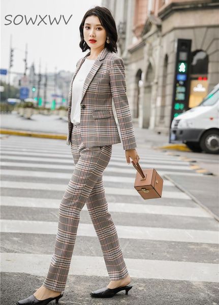 women's suits & blazers fabric fashion plaid formal professional women business with pants and jackets ladies office pantsuits, White;black
women's suits & blazers fabric fashion plaid formal professional women business with pants and jackets ladies office pantsuits, White;black