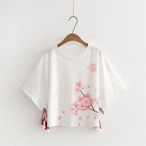 japanese-style mori girl line sweet vintage cherry blossom printed tassels versatile casual girl's crew neck pullover short slee 210401, White
japanese-style mori girl line sweet vintage cherry blossom printed tassels versatile casual girl's crew neck pullover short slee 210401, White