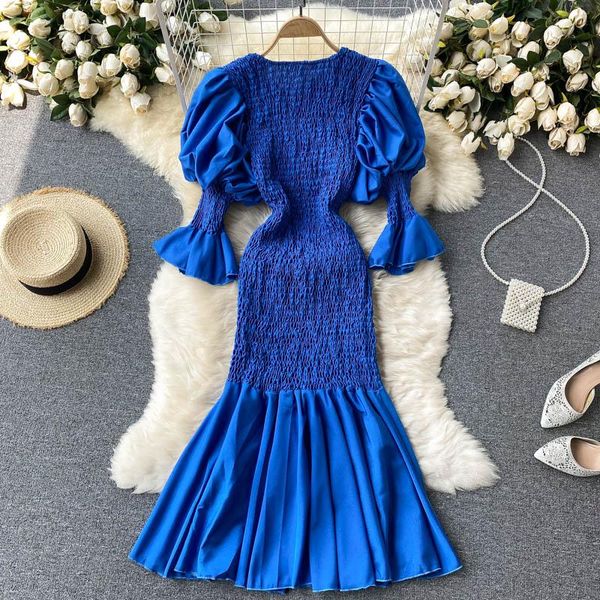 casual dresses long dress women solid high waist puff sleeve o-neck mid fishtail womens c160, Black;gray
casual dresses long dress women solid high waist puff sleeve o-neck mid fishtail womens c160, Black;gray