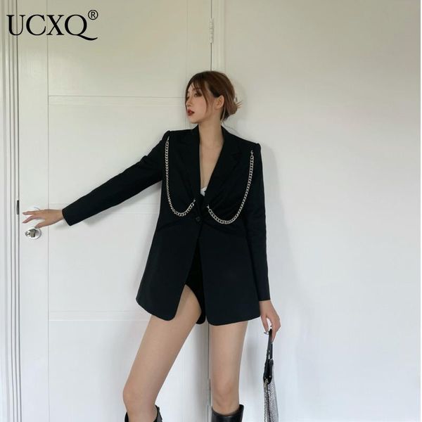 women's suits & blazers ucxq woman blazer solid chain single button long sleeve notched loose jacket casual style 2021 autumn korean fa, White;black
women's suits & blazers ucxq woman blazer solid chain single button long sleeve notched loose jacket casual style 2021 autumn korean fa, White;black