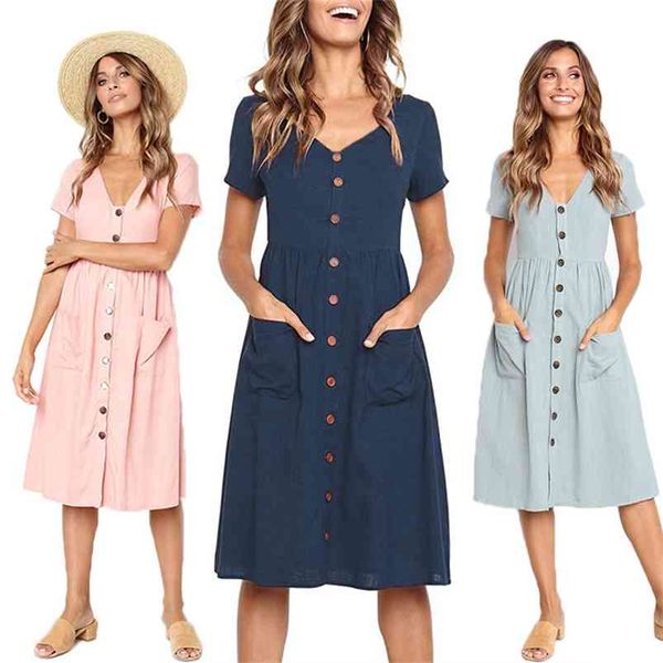 red blue a line casual dresses women summer dress vintage short sleeve dress for ladies buttons v neck midi vestidos female 210715, Black;gray
red blue a line casual dresses women summer dress vintage short sleeve dress for ladies buttons v neck midi vestidos female 210715, Black;gray
