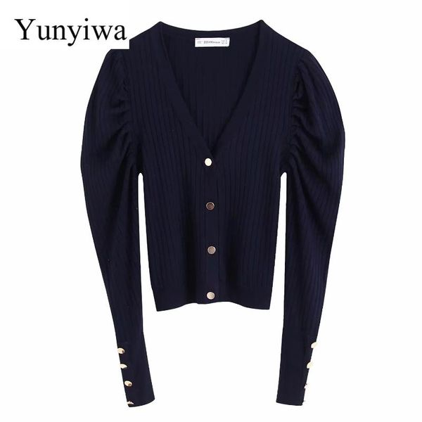 women elegant puff sleeve solid color knitting cardigan sweater autumn ladies v neck casual slim chic leisure women's knits & tees, White
women elegant puff sleeve solid color knitting cardigan sweater autumn ladies v neck casual slim chic leisure women's knits & tees, White
