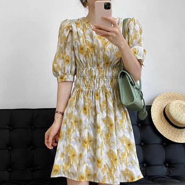 v collared short-sleeved floral print dress women's summer waist pleated mini 210607, Black;gray
v collared short-sleeved floral print dress women's summer waist pleated mini 210607, Black;gray