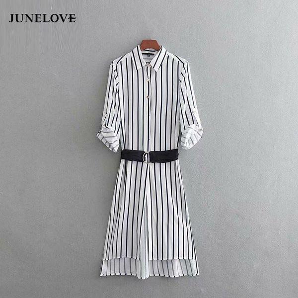 casual dresses junelove 2021 vintage sashes single breasted striped dress female office lady business wear slim split, Black;gray
casual dresses junelove 2021 vintage sashes single breasted striped dress female office lady business wear slim split, Black;gray
