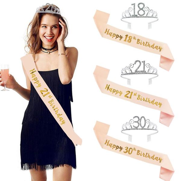 party decoration happy birthday 18th 30th 40th 50th rose gold satin sash crystal crown tiara anniversary supplies
party decoration happy birthday 18th 30th 40th 50th rose gold satin sash crystal crown tiara anniversary supplies