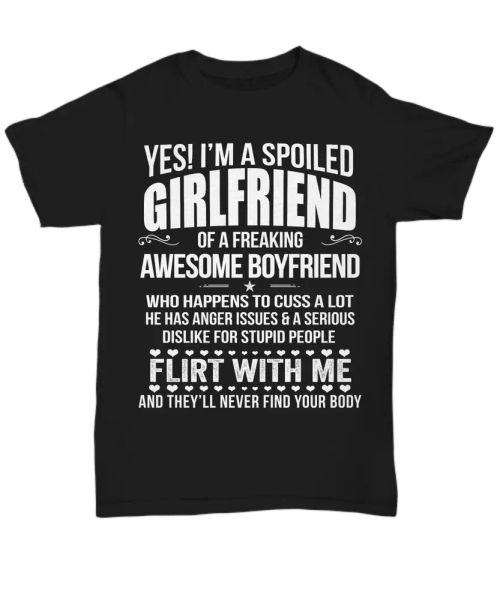 i'm spoiled girlfriend t-shirt from awesome boyfriend funny girlfriend tee gifts, White;black
i'm spoiled girlfriend t-shirt from awesome boyfriend funny girlfriend tee gifts, White;black