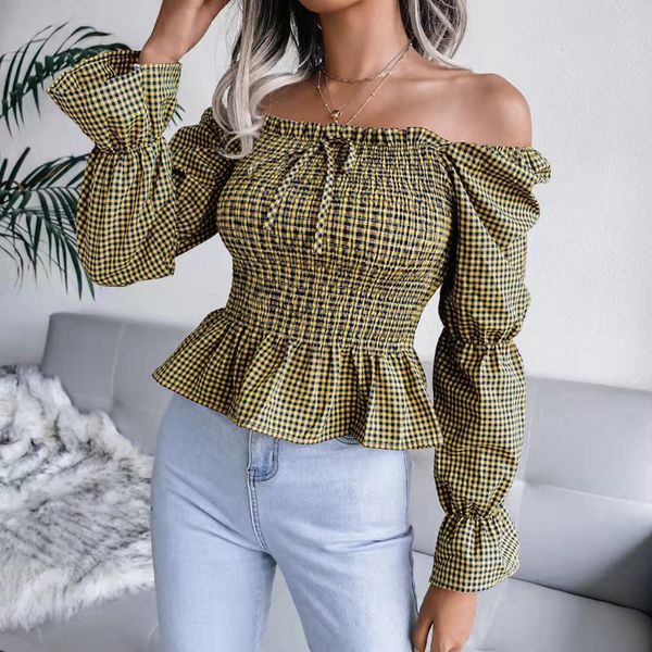 women's & tees 2022 design cold shoulder small plaid pleated cut shirt new cause and effect slim shirt, White
women's & tees 2022 design cold shoulder small plaid pleated cut shirt new cause and effect slim shirt, White