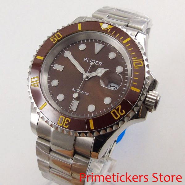 40 mm bliger brown plate luminous marks sapphire crystal automatic mens watch, Slivery;brown
40 mm bliger brown plate luminous marks sapphire crystal automatic mens watch, Slivery;brown