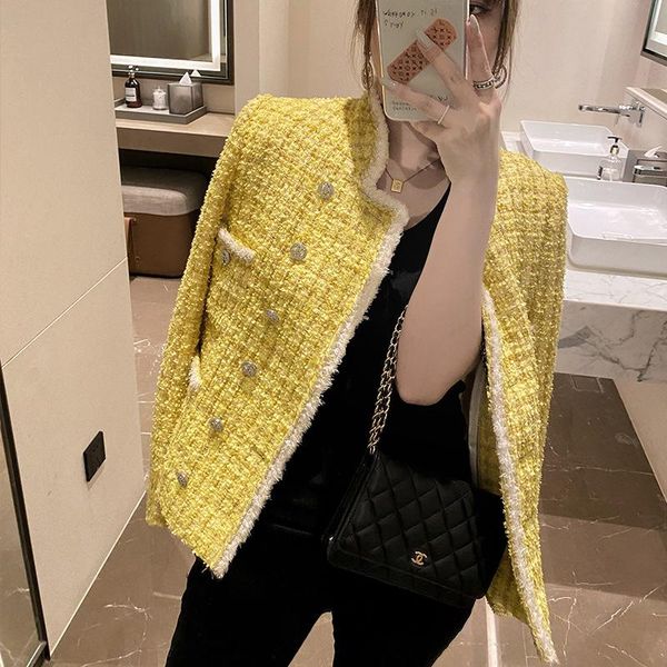 women's wool & blends yellow plaid tweed jackets women long sleeve vintage pink woolen coats double breasted elegant luxury autumn wint, Black
women's wool & blends yellow plaid tweed jackets women long sleeve vintage pink woolen coats double breasted elegant luxury autumn wint, Black