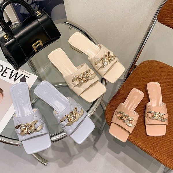 slippers square toe women slip on slides fashion metal chain heels sandals female outdoor casual flip flops beach shoes, Black
slippers square toe women slip on slides fashion metal chain heels sandals female outdoor casual flip flops beach shoes, Black