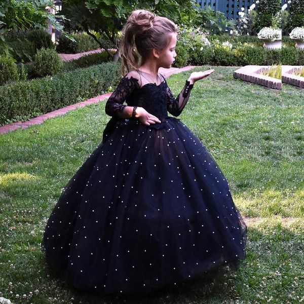 girl's dresses black pearls ball gown flower girls dress sheer neck long sleeve bow tie decoration little communion, Red;yellow
girl's dresses black pearls ball gown flower girls dress sheer neck long sleeve bow tie decoration little communion, Red;yellow