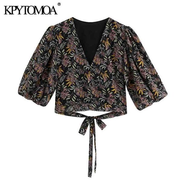 women fashion floral print cropped blouses vintage puff sleeve elastic waist back tied female shirts chic 210420, White
women fashion floral print cropped blouses vintage puff sleeve elastic waist back tied female shirts chic 210420, White