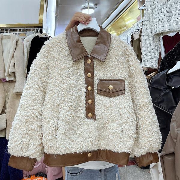 women's fur & faux women fashion pu leather patchwork imitation lamb coat khaki short outwear autumn casual long sleeve female, Black
women's fur & faux women fashion pu leather patchwork imitation lamb coat khaki short outwear autumn casual long sleeve female, Black