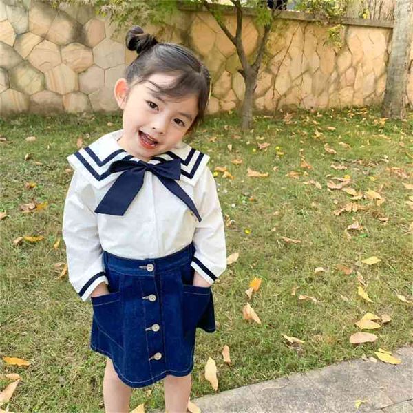 japanese style girls sailor collar bowknot shirts cotton tie long sleeve shirt kids clothes 210508, White;black
japanese style girls sailor collar bowknot shirts cotton tie long sleeve shirt kids clothes 210508, White;black
