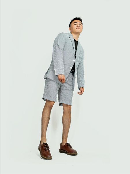 self made summer simple gurkha casual pants men's slim seersucker five point shorts, White;black
self made summer simple gurkha casual pants men's slim seersucker five point shorts, White;black