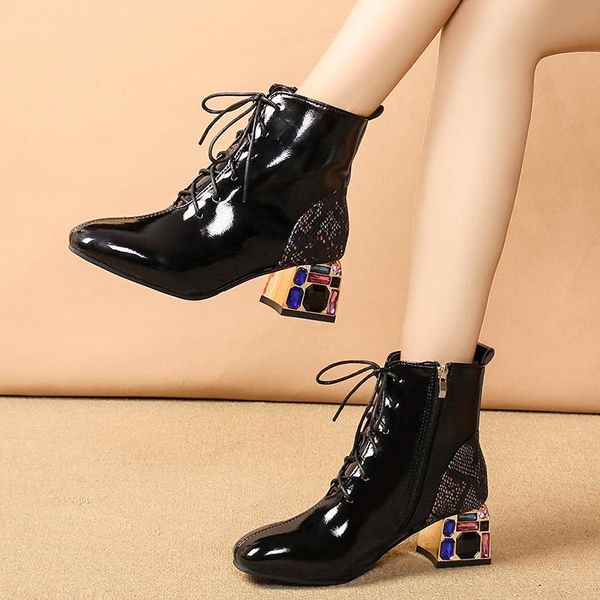 boots 2021 fashion rhinestone square heels ankle for women zipper lace up patent leather shoes woman high short botas, Black
boots 2021 fashion rhinestone square heels ankle for women zipper lace up patent leather shoes woman high short botas, Black
