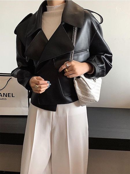 women's leather & faux 2021 spring loose genuine jacket women fashion real sheepskin coat female motorcycle biker outerwear, Black
women's leather & faux 2021 spring loose genuine jacket women fashion real sheepskin coat female motorcycle biker outerwear, Black