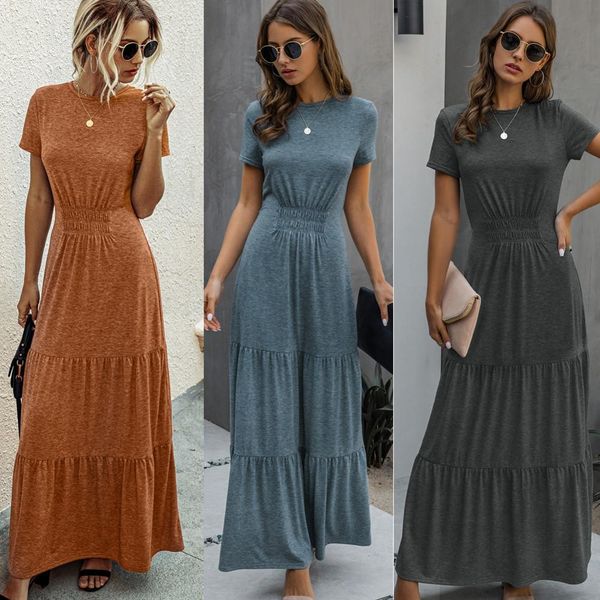 casual maxi dress women elegant o neck short sleeve long dress summer solid draped high waist ruffle party dresses robe vestidos x0521, Black;gray
casual maxi dress women elegant o neck short sleeve long dress summer solid draped high waist ruffle party dresses robe vestidos x0521, Black;gray