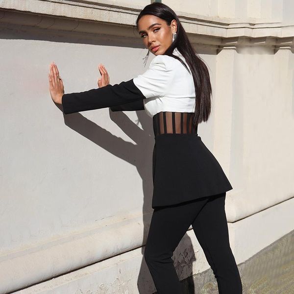 women's two piece pants est 2021 star style fashion designer runway suit set color block perspective blazer 2pcs, White
women's two piece pants est 2021 star style fashion designer runway suit set color block perspective blazer 2pcs, White
