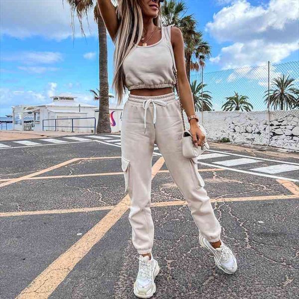 crop outfit spring tracksuit womenpant sets sleeveless tank drawstring pocket pants set streetwear casual lady trouser suits, White
crop outfit spring tracksuit womenpant sets sleeveless tank drawstring pocket pants set streetwear casual lady trouser suits, White