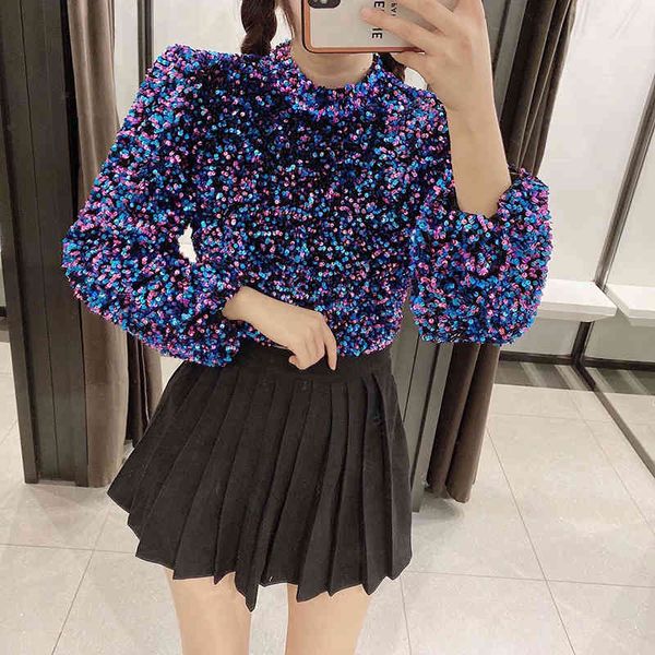 women's fashion color sequined short stand collar lantern sleeve open back personalized shirt spring and autumn 210521, White
women's fashion color sequined short stand collar lantern sleeve open back personalized shirt spring and autumn 210521, White