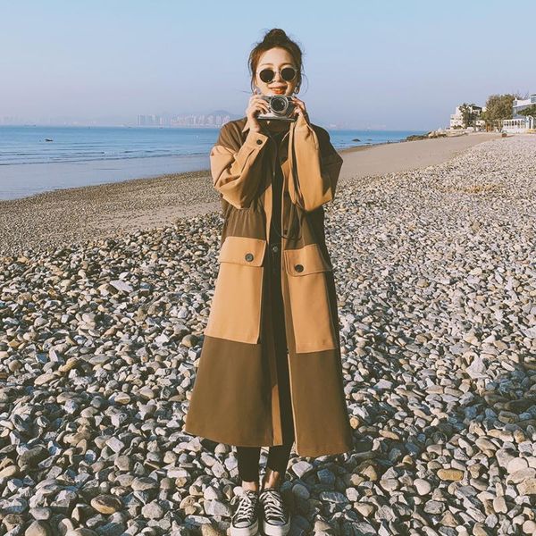 women's trench coats windbreaker contrast stitching long spring autumn ladies coat korean loose jacket fashion thin cloak female, Tan;black
women's trench coats windbreaker contrast stitching long spring autumn ladies coat korean loose jacket fashion thin cloak female, Tan;black