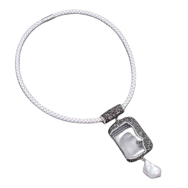 guaiguai jewelry white leather necklace keshi pearl clear crystal buddha pendant handmade for women real gems stone lady fashion jewellery, Silver
guaiguai jewelry white leather necklace keshi pearl clear crystal buddha pendant handmade for women real gems stone lady fashion jewellery, Silver