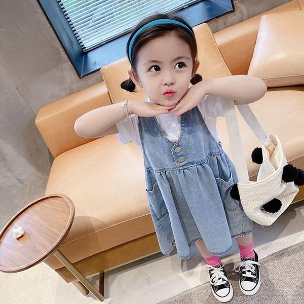 korean style baby girls denim dress 2pcs set 2021 summer infant kids short sleeve t-shirt+jean sundress casual children clothing sets, White
korean style baby girls denim dress 2pcs set 2021 summer infant kids short sleeve t-shirt+jean sundress casual children clothing sets, White