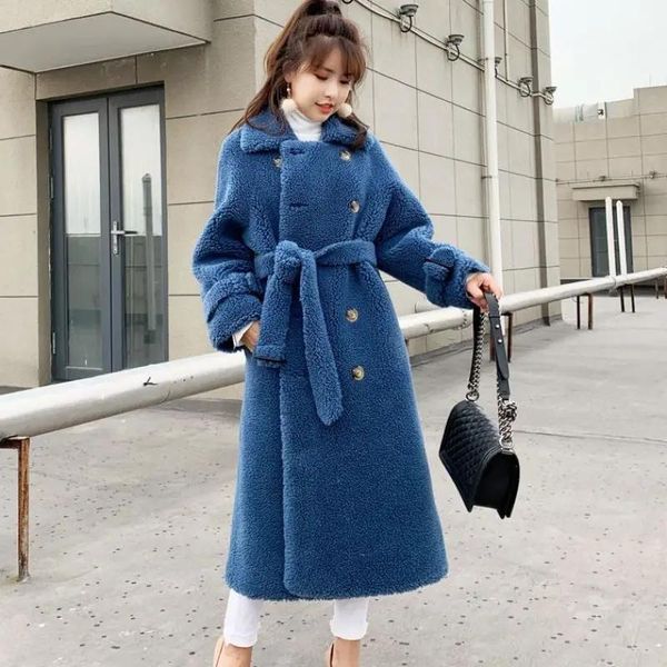 women's fur & faux winter warm long coat women luxury solid lamb woolen jackets with belt korean fashion turn down collar plush outwear, Black
women's fur & faux winter warm long coat women luxury solid lamb woolen jackets with belt korean fashion turn down collar plush outwear, Black